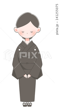 着物の喪服を着た若い女性のイラスト 着物の喪服を着た若い女性のイラスト 141255075