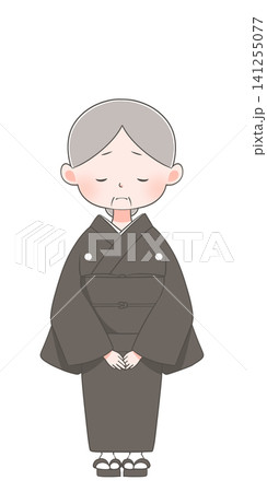 着物の喪服を着た高齢女性のイラスト 141255077