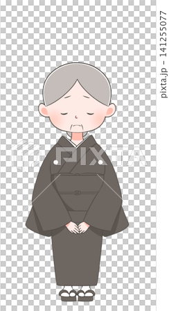 着物の喪服を着た高齢女性のイラスト 141255077