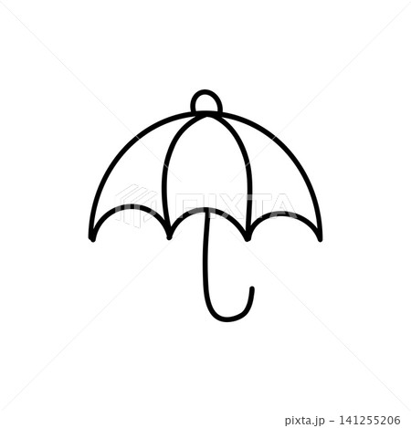 雨の日を彩る、シンプルな傘の線画イラスト素材 141255206