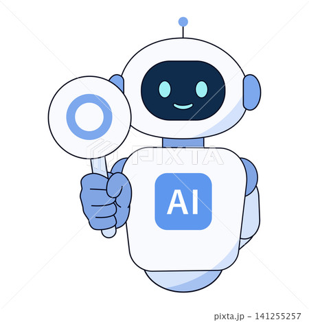 丸印の札を掲げて笑顔で正解や許可を伝えるかわいいAIロボットのキャラクターイラスト 丸印の札を掲げて笑顔で正解や許可を伝えるかわいいAIロボットのキャラクターイラスト 141255257
