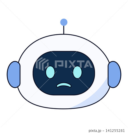 困り顔やエラーを伝えるかわいいAIロボットの顔・頭部アプリアイコンキャラクターイラスト 141255281