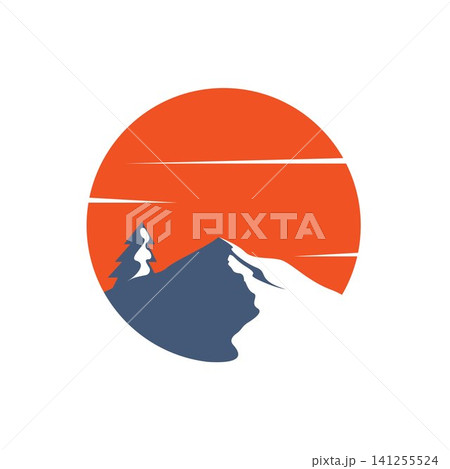 sun and mountains for nature adventure and camping logo icon vector design. sun and mountains for nature adventure and camping logo icon vector design. 141255524