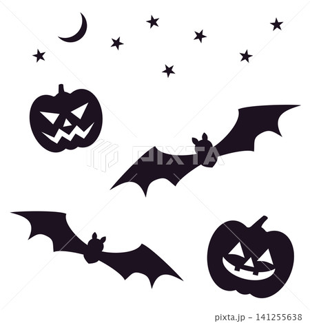 ハロウィンのコウモリとジャックオーランタンのシルエットイラストセット 141255638