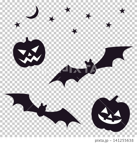 ハロウィンのコウモリとジャックオーランタンのシルエットイラストセット 141255638