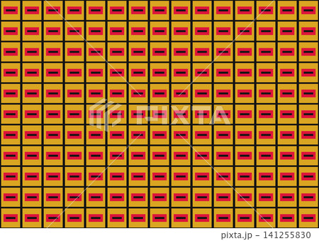 seamless geometric pattern inspired by the intricate architectural motifs of Wat Arun in Bangkok. This design features a refined grid of golden yellow squares 141255830