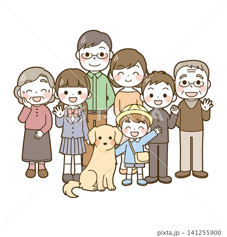 二世代家族(中高生・幼児)+犬 全身 二世代家族(中高生・幼児)+犬 全身 141255900