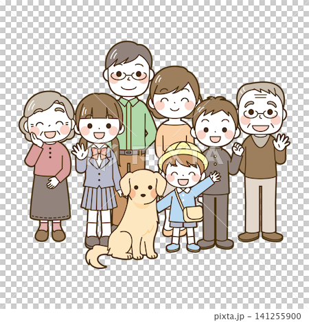 二世代家族(中高生・幼児)+犬 全身 二世代家族(中高生・幼児)+犬 全身 141255900