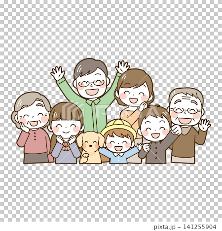 A happy two-generation family (middle schoolers, high schoolers, and toddlers) + dog A happy two-generation family (middle schoolers, high schoolers, and toddlers) + dog 141255904