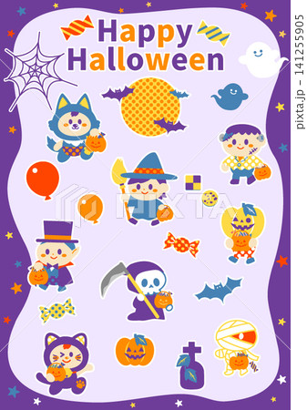 ハロウィン仮装イラストセット(フラット) ハロウィン仮装イラストセット(フラット) 141255905