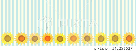 かわいい夏のひまわり背景グリーンしましまバナー 141256527