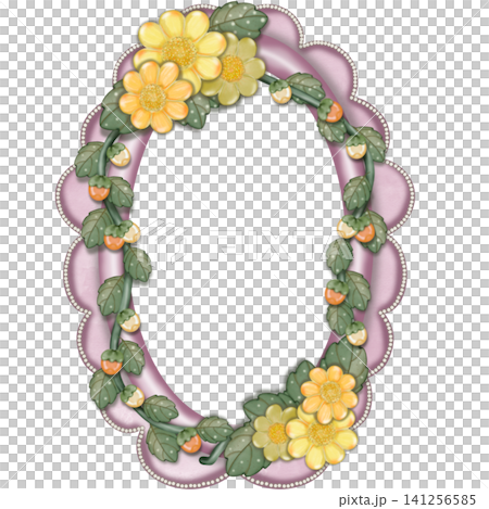 Border oval hand drawn flower Color pastel frames,for frames decorative card,posters, labels and text highlight.	 141256585
