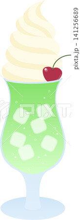 フロートドリンクのベクターイラスト|レトロ喫茶風のメロンクリームソーダ フロートドリンクのベクターイラスト|レトロ喫茶風のメロンクリームソーダ 141256689