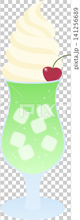 フロートドリンクのベクターイラスト|レトロ喫茶風のメロンクリームソーダ フロートドリンクのベクターイラスト|レトロ喫茶風のメロンクリームソーダ 141256689