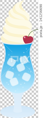 Vector illustration of a float drink | Retro cafe style light blue cream soda Vector illustration of a float drink | Retro cafe style light blue cream soda 141256690