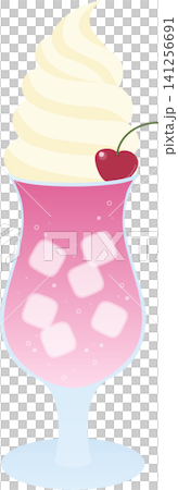 フロートドリンクのベクターイラスト|レトロ喫茶風のピンククリームソーダ フロートドリンクのベクターイラスト|レトロ喫茶風のピンククリームソーダ 141256691