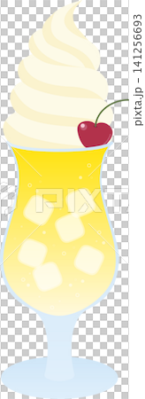 フロートドリンクのベクターイラスト|レトロ喫茶風のイエロークリームソーダ フロートドリンクのベクターイラスト|レトロ喫茶風のイエロークリームソーダ 141256693