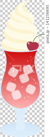 フロートドリンクのベクターイラスト|レトロ喫茶風の赤いクリームソーダ フロートドリンクのベクターイラスト|レトロ喫茶風の赤いクリームソーダ 141256695