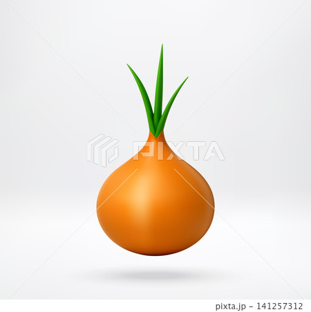 3D Yellow onion with green sprout 3D Yellow onion with green sprout 141257312