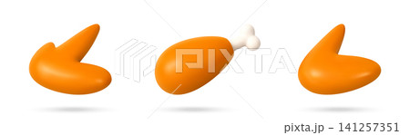 3D Fried chicken leg and wing icons. 3D Fried chicken leg and wing icons. 141257351