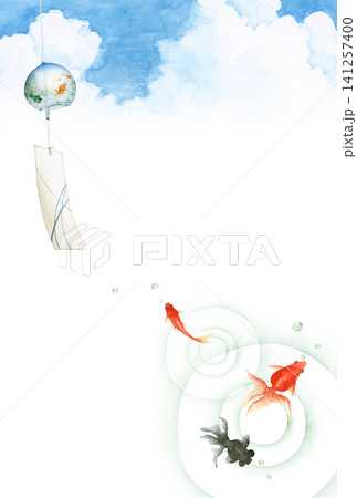 暑中見舞いハガキ 風鈴 金魚 水彩 イラスト 暑中見舞いハガキ 風鈴 金魚 水彩 イラスト 141257400