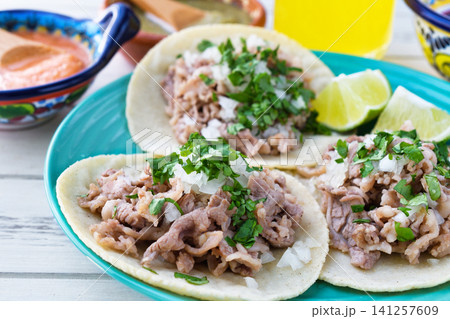 牛肉のタコス(ビーフタコス, Beef tacos, Tacos de res) 牛肉のタコス(ビーフタコス, Beef tacos, Tacos de res) 141257609
