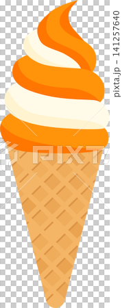オレンジ＆バニラのミックスソフトクリーム｜コーンアイスのベクターイラスト 141257640