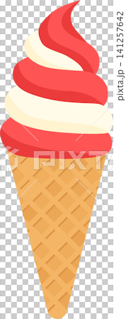Red and white mixed soft serve ice cream | Vector illustration of an ice cream cone Red and white mixed soft serve ice cream | Vector illustration of an ice cream cone 141257642