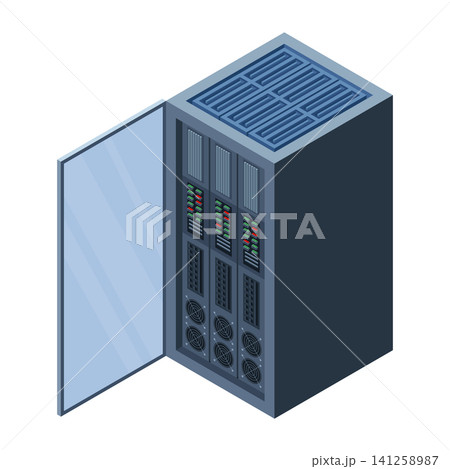 Isometric server. Network technology and hosting server equipment. Computer network technology. Cloud database station. Data storage Isometric server. Network technology and hosting server equipment. Computer network technology. Cloud database station. Data storage 141258987