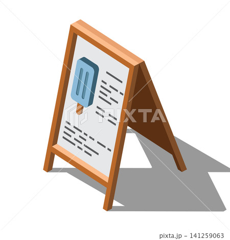 Isometric advertising board. Wooden advertising stand. Outdoor advertisement. Information promotional banner. Sale concept Isometric advertising board. Wooden advertising stand. Outdoor advertisement. Information promotional banner. Sale concept 141259063