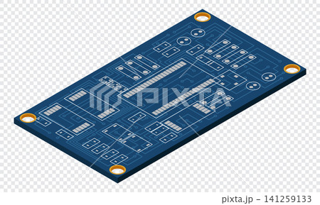 Isometric electronic board. Isometric printed circuit board. Integrated circuit board. Vector illustration Isometric electronic board. Isometric printed circuit board. Integrated circuit board. Vector illustration 141259133