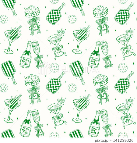 Outline Retro Girly Pickleball drinks seamless pattern sketchy hand drawn repeat background Outline Retro Girly Pickleball drinks seamless pattern sketchy hand drawn repeat background 141259326