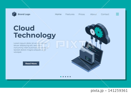 Isometric cloud storage concept landing page with laptop. Cloud technology with folder and laptop. Isometric computer file transfer. Isometric technology Isometric cloud storage concept landing page with laptop. Cloud technology with folder and laptop. Isometric computer file transfer. Isometric technology 141259361