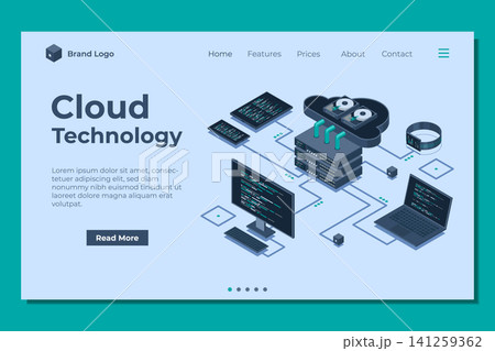 Isometric cloud technology computing landing page. Isometric network with computer, laptop, tablet, and smartphone. Isometric technology Isometric cloud technology computing landing page. Isometric network with computer, laptop, tablet, and smartphone. Isometric technology 141259362