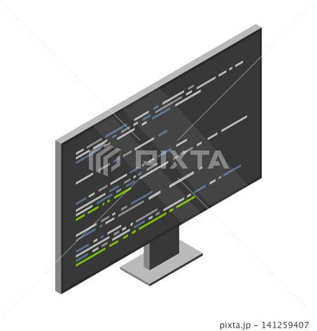 Isometric monitor with program code on screen. Programming concept. Web development. Vector illustration 141259407