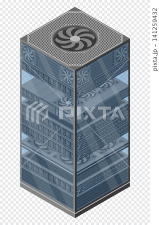 Isometric server. Server racks. Server boxes isolated. Network server room. Computer network technology. Vector illustration 141259432