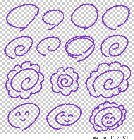 Crayon material, various hand-drawn circles set, test, grading. 141259713
