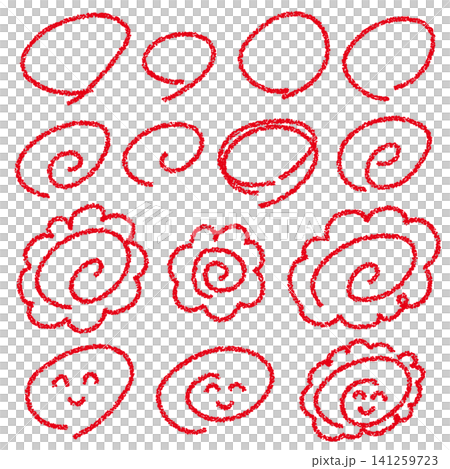 Crayon material, various hand-drawn circles set, test, grading. 141259723
