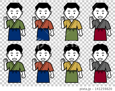 [替代顏色] 一個身穿工作服和圍裙的男人的圖標，他說“我會盡我所能” 141259820