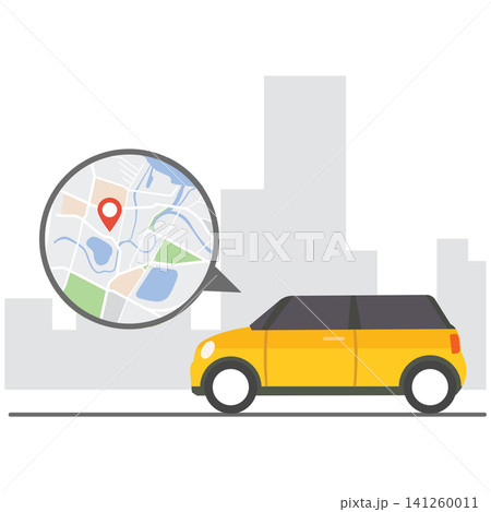 Urban car navigation with location pin and city map route tracking illustration Urban car navigation with location pin and city map route tracking illustration 141260011