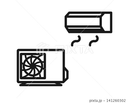 エアコンと室外機の線画アイコン2個セット 141260302