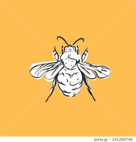 Hand drawn abstract vector graphic illustration collection with cute, stylized honey bee insect bug.Trendy modern wild nature design concept sketch.Vector line bee bugs symbol. animal icons 141260740