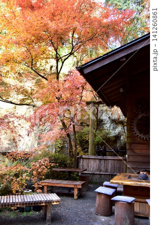 茨城県大子町 月待の滝もみじ苑の滝見茶屋もみじ苑と紅葉 茨城県大子町 月待の滝もみじ苑の滝見茶屋もみじ苑と紅葉 141260861