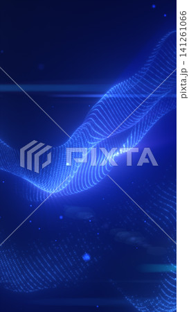 Blue glowing digital wave surface with dotted mesh lines, suggesting futuristic data flow, network technology, and virtual space. Blue glowing digital wave surface with dotted mesh lines, suggesting futuristic data flow, network technology, and virtual space. 141261066
