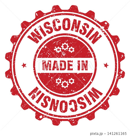 Made in Wisconsin red grunge round stamp. Made in Wisconsin stamp Made in Wisconsin red grunge round stamp. Made in Wisconsin stamp 141261165