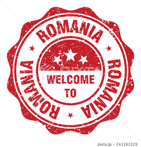 Welcome to Romania red grunge round stamp. Welcome to Romania stamp 141261329