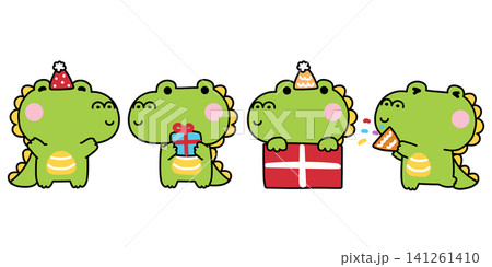 Set of cute crocodiles in various poses and feeling celebrated party.Birthday gift.Reptile animal character cartoon design.Kawaii.Vector.Illustration. Set of cute crocodiles in various poses and feeling celebrated party.Birthday gift.Reptile animal character cartoon design.Kawaii.Vector.Illustration. 141261410