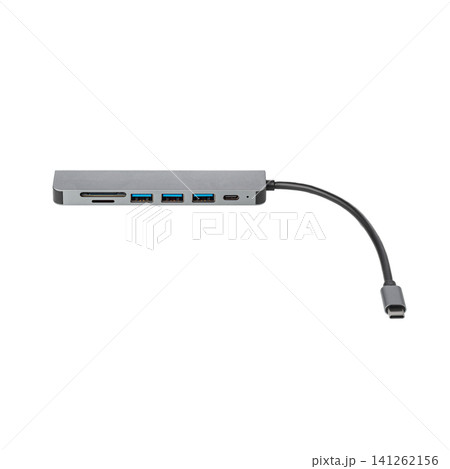 Converter USB Type C hub, USB Type C splitter, HDMI, USB 3.0, USB 2.0, Power Delivery (PD), sd card, TF on white background Converter USB Type C hub, USB Type C splitter, HDMI, USB 3.0, USB 2.0, Power Delivery (PD), sd card, TF on white background 141262156