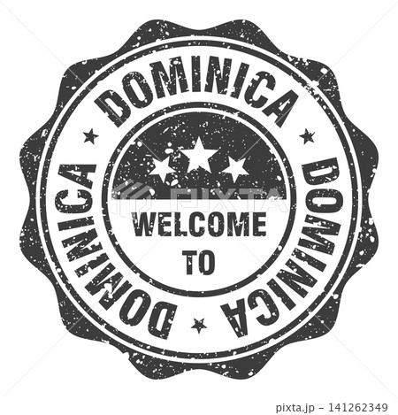 Welcome to Dominica black grunge round stamp. Welcome to Dominica stamp 141262349