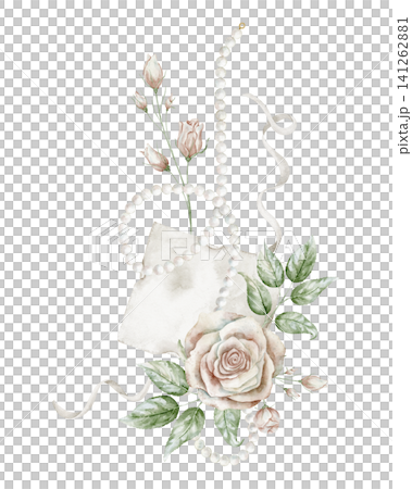 Watercolor floral tag and roses botanical composition. illustration of elegant vintage arrangement with decorative flowers and ribbon for stationery and wedding invitations. Art on isolated background Watercolor floral tag and roses botanical composition. illustration of elegant vintage arrangement with decorative flowers and ribbon for stationery and wedding invitations. Art on isolated background 141262881